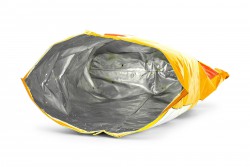 <p><em>Potato chips bag isolated on white background. Inside of leftovers snack packaging.</em></p>