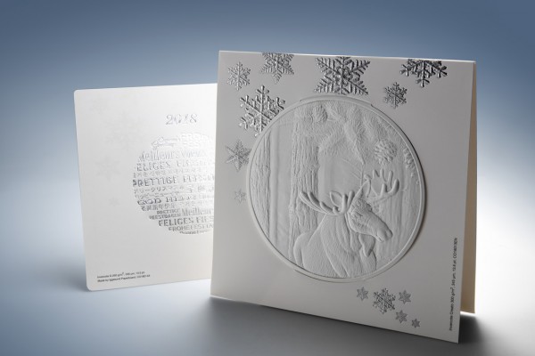 <p>Caption: The highlight of the Iggesund Christmas card is a deep, blind embossing of a moose.</p>