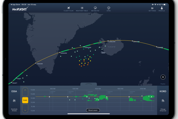 <p>Picture 2 TAD:</p>
<p>By combining the data with IATA’s Turbulence Aware Data (TAD) the pilot can confirm there is only light intensity turbulence ahead, while turbulence of higher intensity lies to the south of the trajectory.</p>
<p> </p>