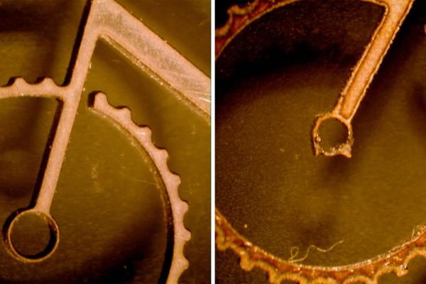 <p>Caption: Fine abrasive waterjet vs micro laser</p>