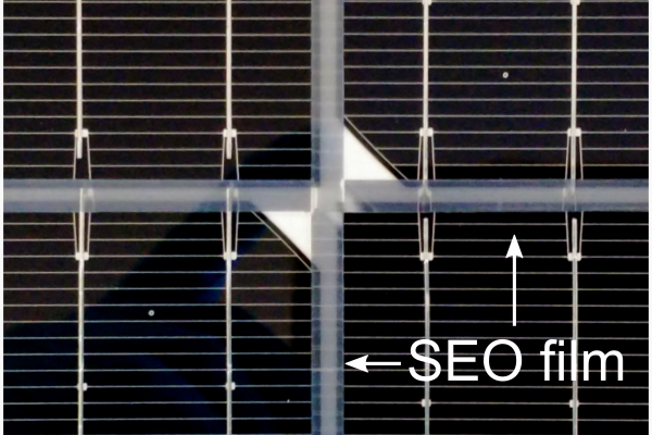 <p>Figure 1 Transparent SEO film overlapping the cell edges in a HJT module</p>