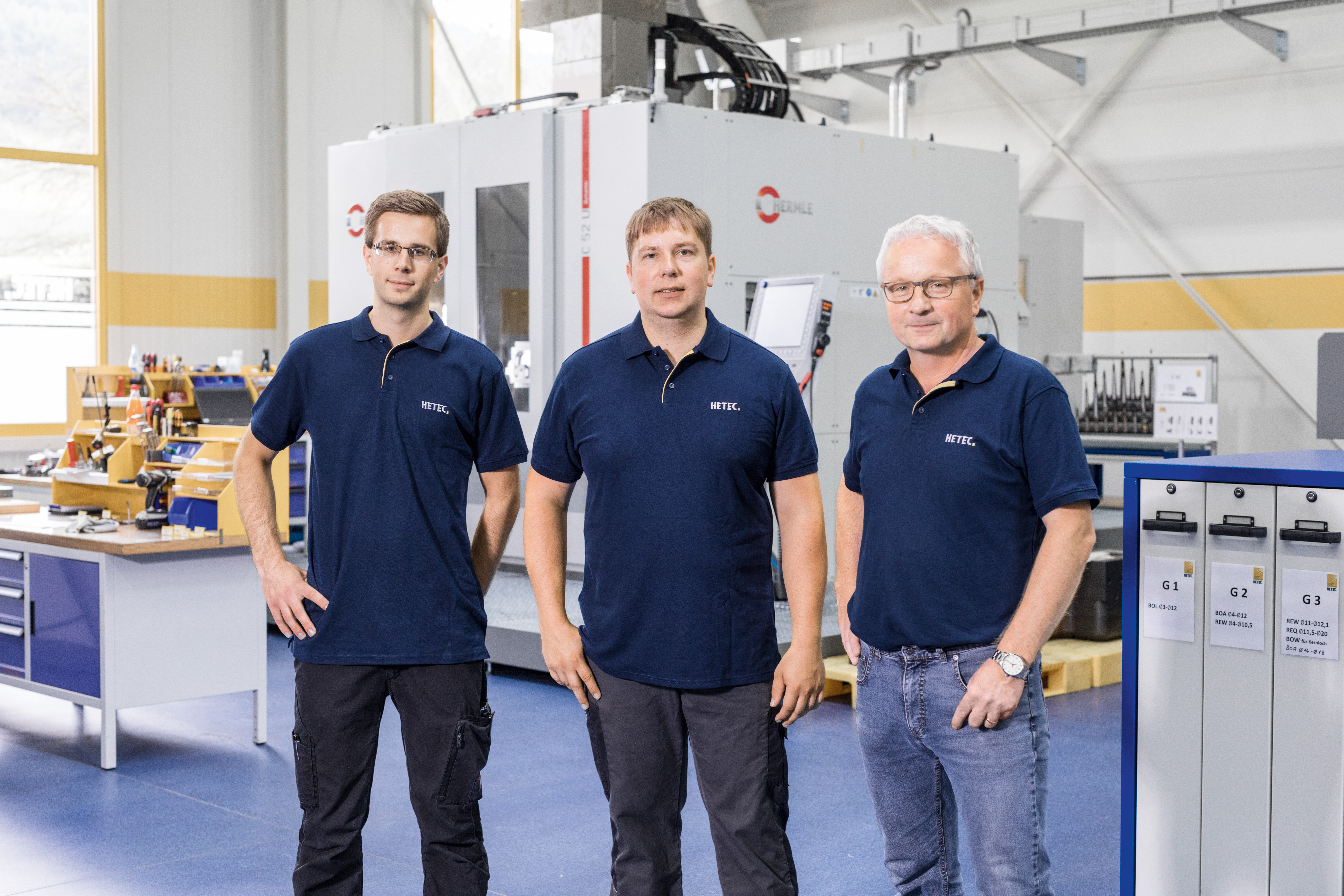 from right to left side Friedhelm Herhaus, Managing Director, Christoph Schneider, Group Leader Milling Technology, and Tom Herhaus, Applications Engineering/Operator, all from machining service provider HETEC GmbH